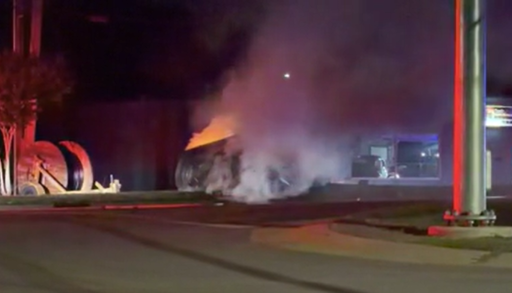 Police investigate Tesla crash, fire on South Saunders Street (Dorez Wynn/CBS 17)