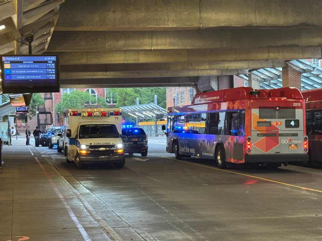 Assault investigation underway on Memorial Day in downtown Raleigh at the Moore Square bus station (Cole Sams/CBS 17)