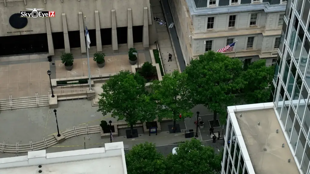According to the Raleigh Police Department, officers and Wake County deputies responded to a shooting just after 10:30 a.m. in the 300 block of Fayetteville Street near the Wake County Courthouse. (David Hattman/CBS 17)