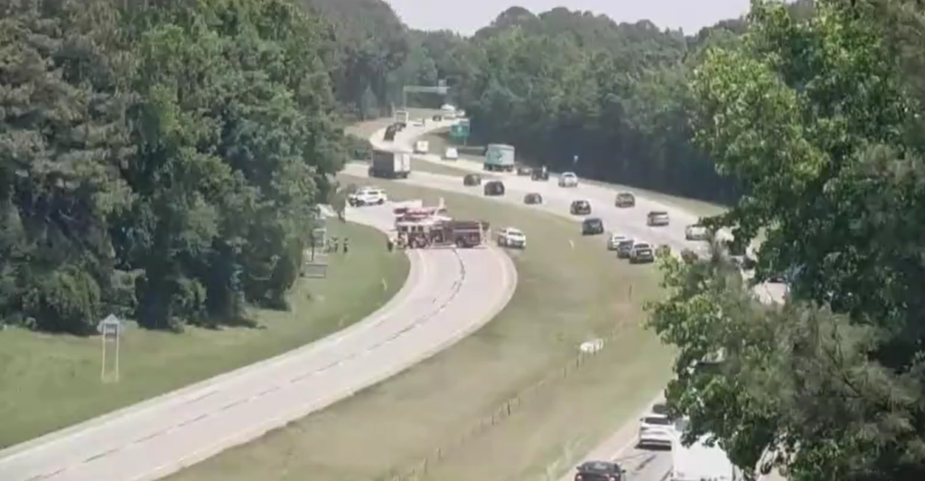 According to NCDOT, the vehicle caught fire just after 2 p.m. on the east side of U.S. 64 near U.S. 264 and Zebulon at mile marker 435. (NCDOT)