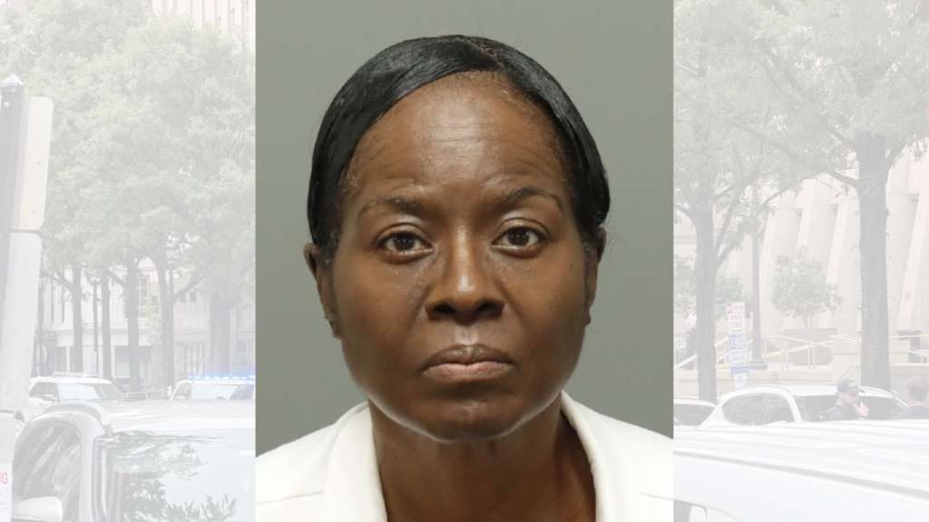 Gwendolyn Evette White is charged with two counts of first-degree attempted murder following a shooting that left two attorneys hurt outside of the Wake County Courthouse. (Wake County Sheriff's Office and Harrison Grubb/CBS 17)