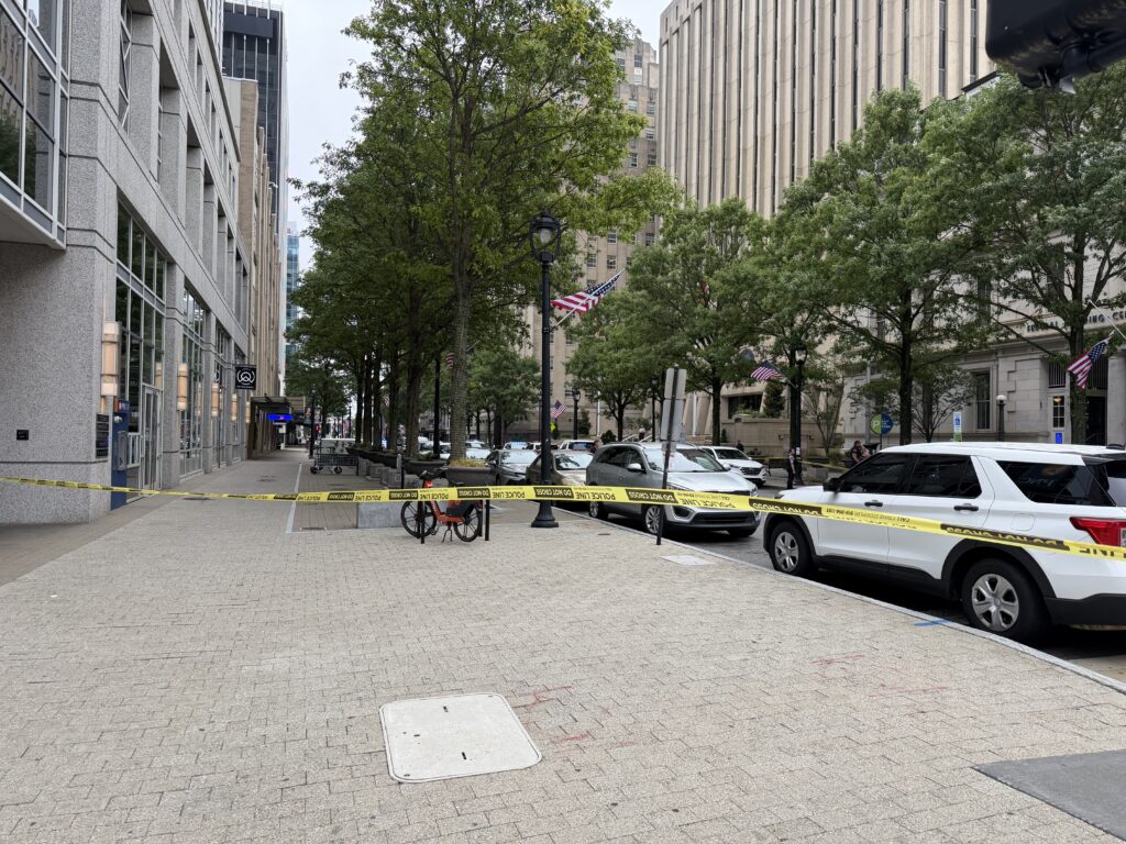 According to the Raleigh Police Department, officers and Wake County deputies responded to a shooting just after 10:30 a.m. in the 300 block of Fayetteville Street near the Wake County Courthouse. (Harrison Grubb/CBS 17)