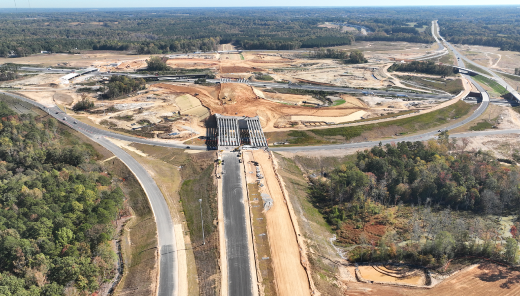 Construction of the turbine interchange for 540 Triangle Expressway (Credit: NCDOT)
