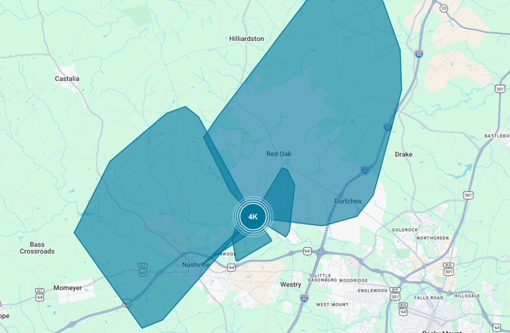 Thousands are without power in Nash County after an outage was reported, this image of the Duke Energy outage map shows. (Duke Energy)