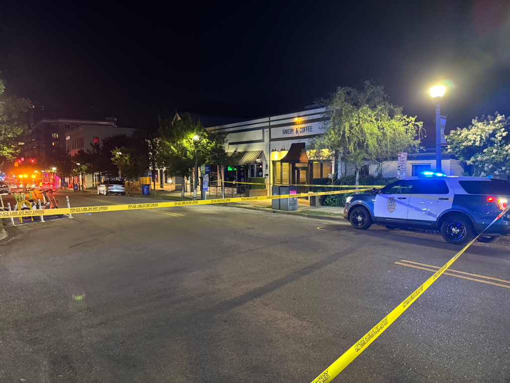 Raleigh police investigate a shooting in the 1100 block of Glenwood Avenue that hurt two people early Saturday morning. (Cole Sams)