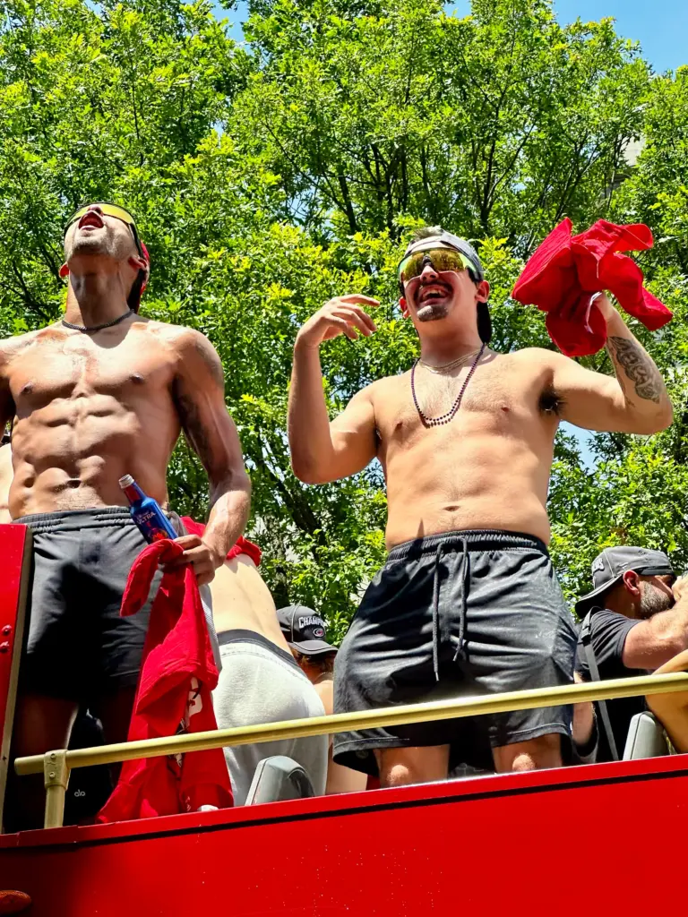 Members of the Carolina Hurricanes went tarps off for part of the championship parade in Raleigh. (Russ Bowen)