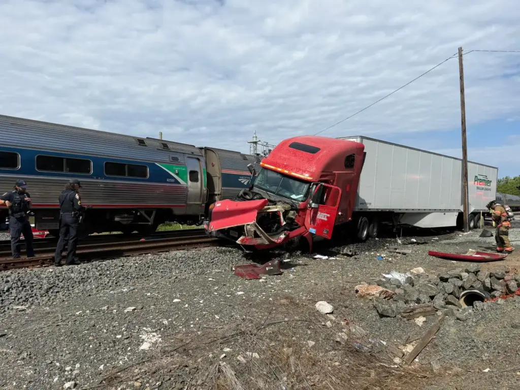 18-wheeler smashed by Amtrak train in Durham (Photos courtesy of the Durham Fire Department)
