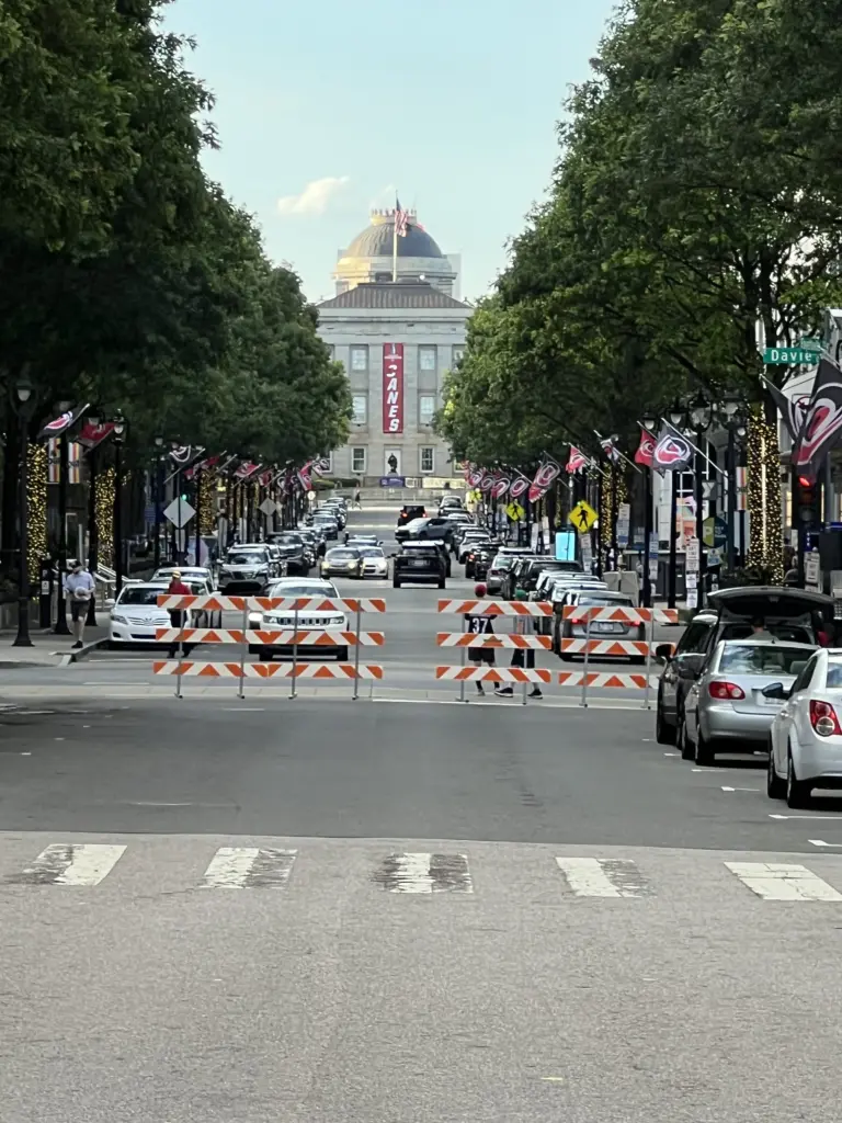 Streets are blocked off to traffic ahead of the Carolina Hurricanes' Stanley Cup victory parade. (Greg Funderburg)