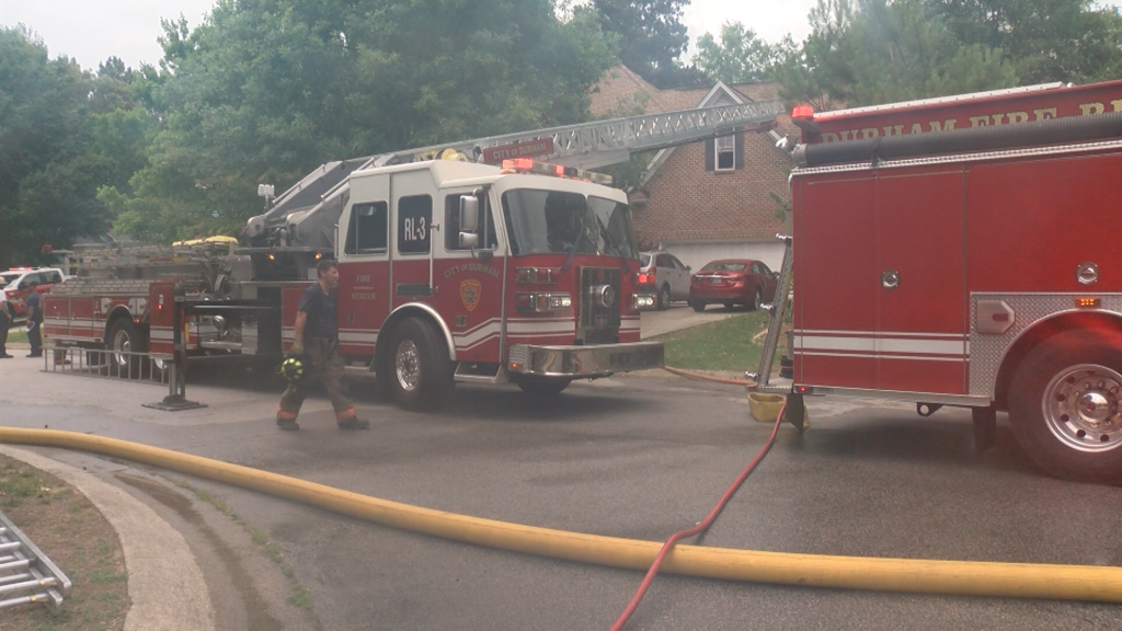 According to the Durham Fire Department, emergency personnel responded around 9:20 a.m. to a house fire in the 100 block of Carlion Drive. (Benjamin Bokun/CBS 17)