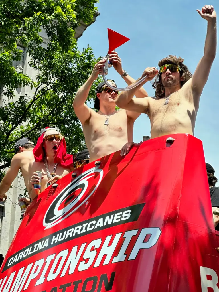 Members of the Carolina Hurricanes went tarps off for part of the championship parade in Raleigh. (Russ Bowen)