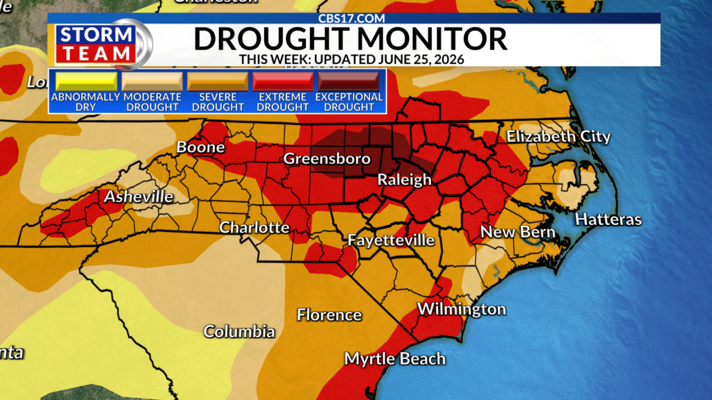 There have been no major changes to the severe drought conditions in North Carolina this week, but the new report doesn't include Tuesday's rain.