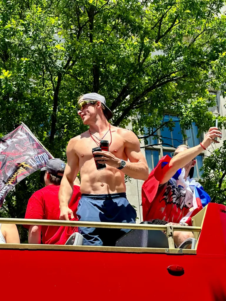 Members of the Carolina Hurricanes went tarps off for part of the championship parade in Raleigh. (Russ Bowen)