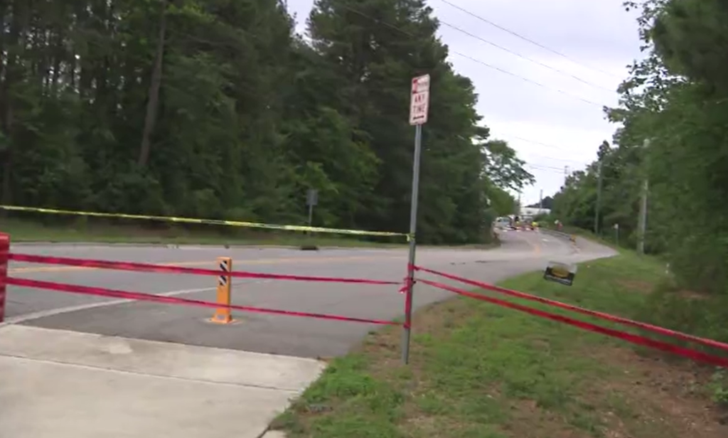 Yonkers Road closed in Raleigh due to sinkhole (Al Currie/CBS 17)