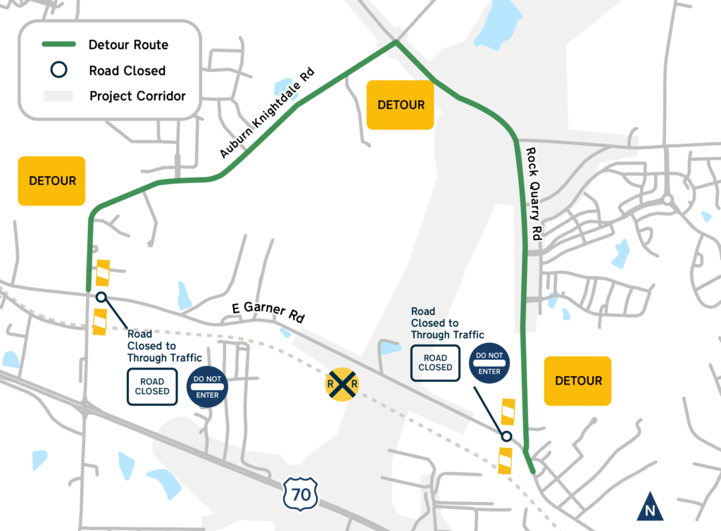 Detour map for East Garner Road while it is closed during the