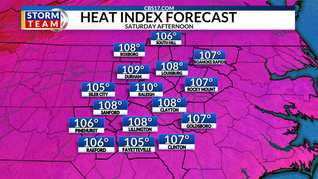 This weekend could be the hottest Fourth of July on record for central North Carolina and to make matters worse, the humidity will be high enough to create a heat index up to near 110°!