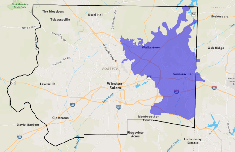 Map of Forsyth County areas still under boil water advisory (Winston-Salem/Forsyth County Utilities)