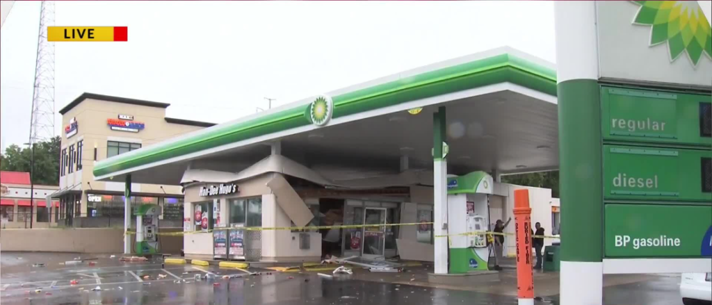 According to officials, the roof fell down at the Han-Dee Hugo's in the 3600 block of Hillsborough Street.