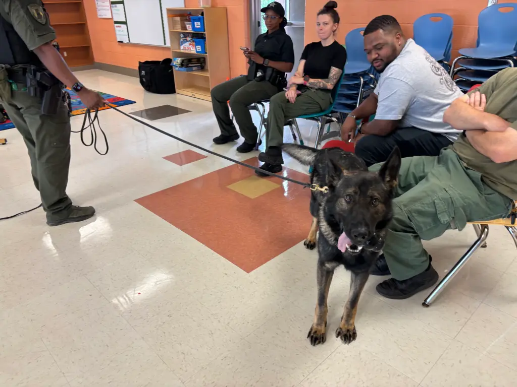 Lucky, the newest member of the Durham County Sheriff's Office's K-9 unit appeared during the Hazardous Device Unit demonstration for children, (Durham County Sheriff's Office)