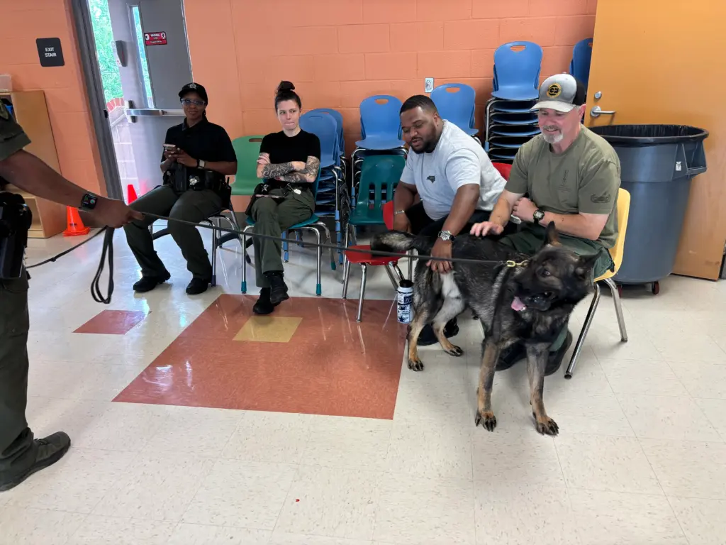 Lucky, the newest member of the Durham County Sheriff's Office's K-9 unit appeared during the Hazardous Device Unit demonstration for children, (Durham County Sheriff's Office)