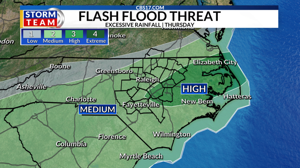 Heavy rain, damaging wind gusts, and isolated tornadoes are possible tonight into Thursday as a slow-moving cold front slides through the area.