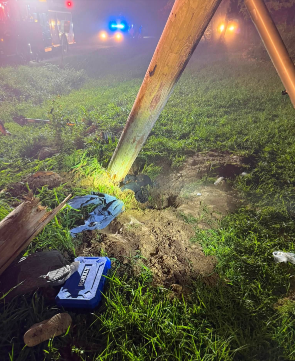 Driver thrown from pickup truck in Franklinville, pinned beneath power pole taken to hospital, firefighters say (Franklinville Fire Department)