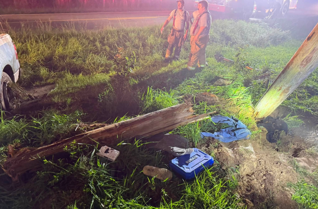 Driver thrown from pickup truck in Franklinville, pinned beneath power pole taken to hospital, firefighters say (Franklinville Fire Department)