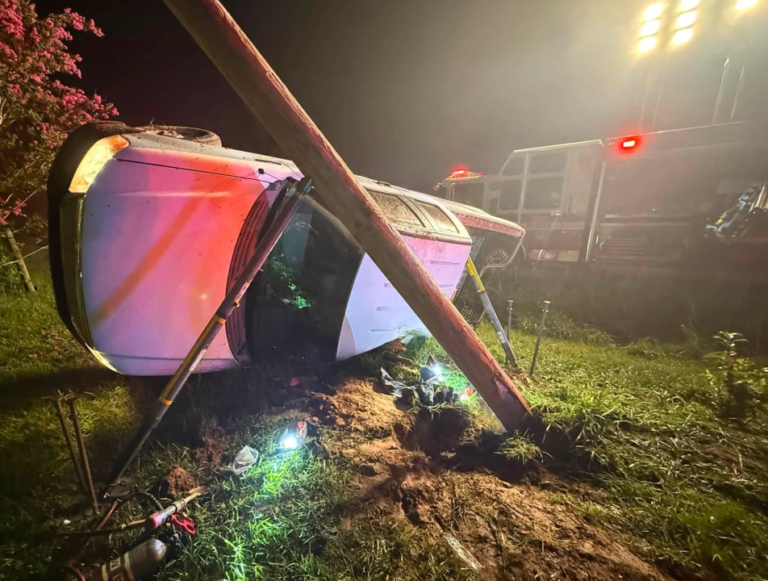 Driver thrown from pickup truck in Franklinville, pinned beneath power pole taken to hospital, firefighters say (Franklinville Fire Department)