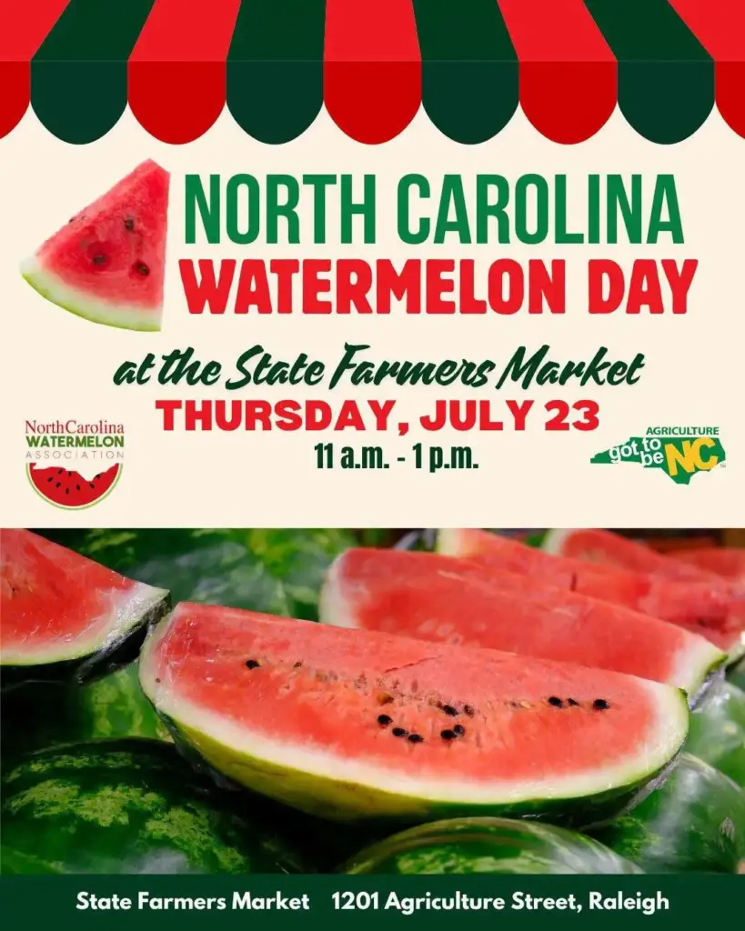 Celebrate the sweet taste of summer at North Carolina Watermelon Day on Thursday, July 23, from 11 a.m. to 1 p.m. at the State Farmers Market in Raleigh. (NC Watermelon Association)