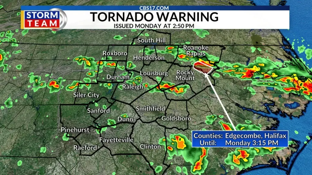 The NWS issued the the tornado warning for northeastern Edgecombe County and southeastern Halifax County at 2:50 p.m.
