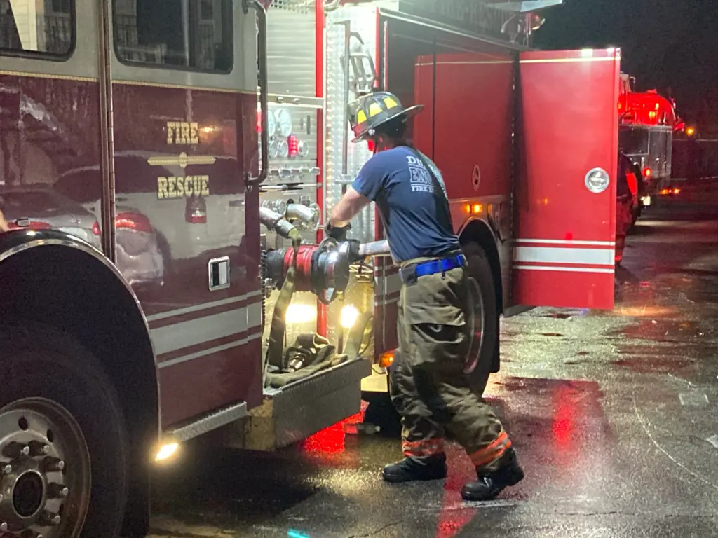 According to the Durham Fire Department, firefighters received a report just after 8 p.m. of a blaze at the Rolling Hills Apartments in the 400 block of East Pilot Street. (Ben Bokun/CBS 17)