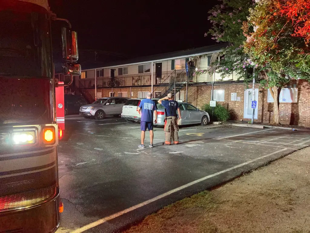 According to the Durham Fire Department, firefighters received a report just after 8 p.m. of a blaze at the Rolling Hills Apartments in the 400 block of East Pilot Street. (Ben Bokun/CBS 17)