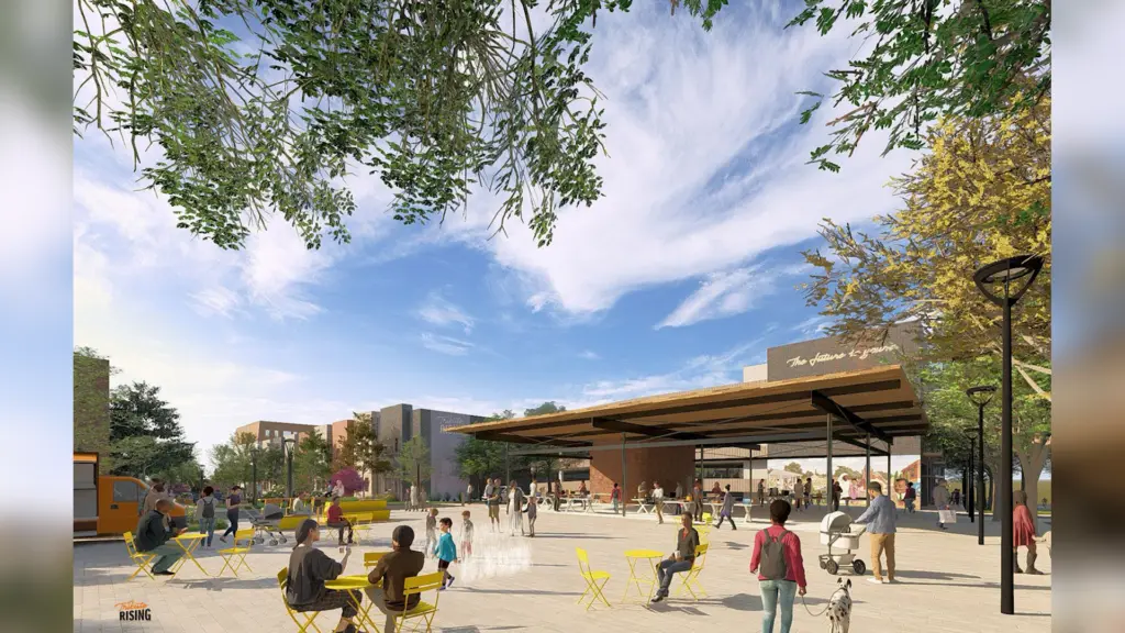 Developers plan to build more than 900 mixed-income apartments and townhomes right across the freeway near the Durham Bulls Athletic Park. (The Integral Group)